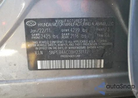 2011 Hyundai Sonata Gls из США, поврежденный, VIN 5NPEB4AC0BH231177